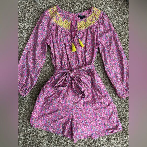 J. Crew Embroidered Romper in Pink Vines Block Print Sz 2 - Picture 2 of 11